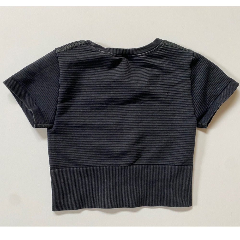 Baby Tee Offline by Aerie Womens XS Black Seamless Ribbed Short Sleeve Crop Top - Picture 2 of 8